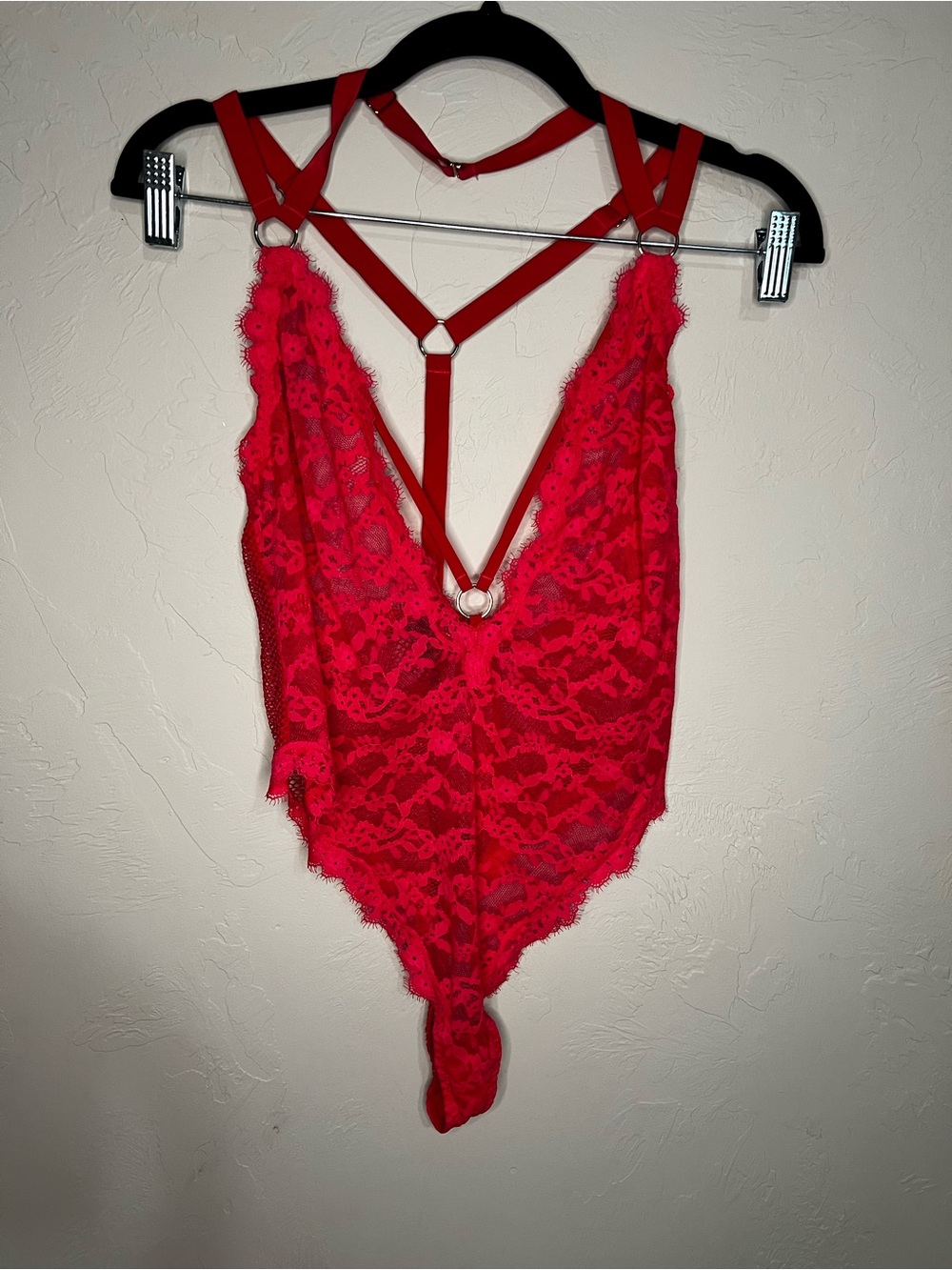Victoria’s Secret Red Unlined Lace And Mesh Harness Lingerie